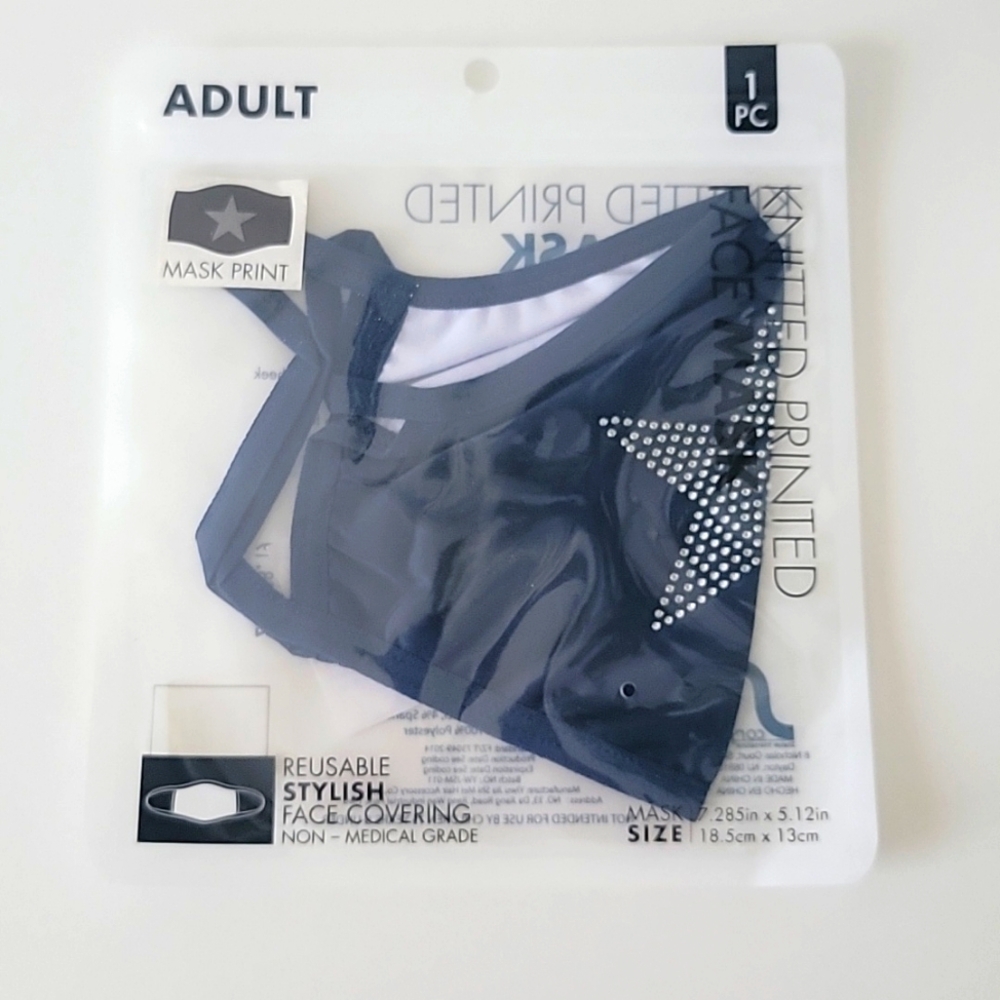 Reusable Face Mask Star Print, Color Blue, Size 7.285in x 5.12in, 1pc